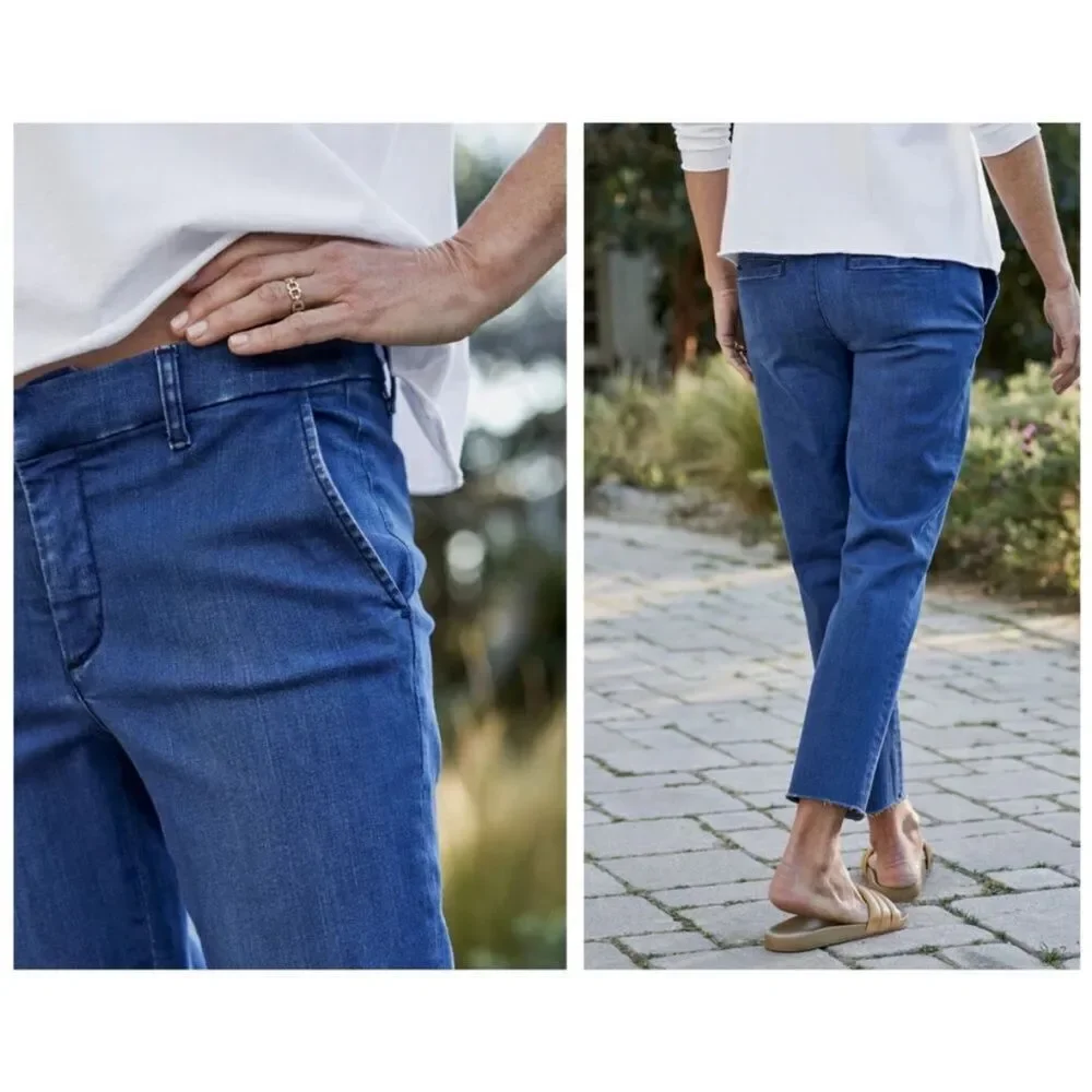 FRANK & EILEEN Wicklow 1977 Blue Denim Wash Italian Performance Denim NWT 0 $298